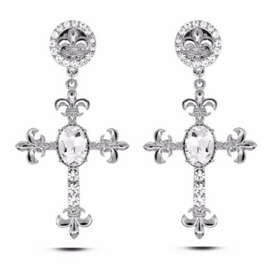 Cercei Diamond Luxury Long in forma de cruce cu zirconii