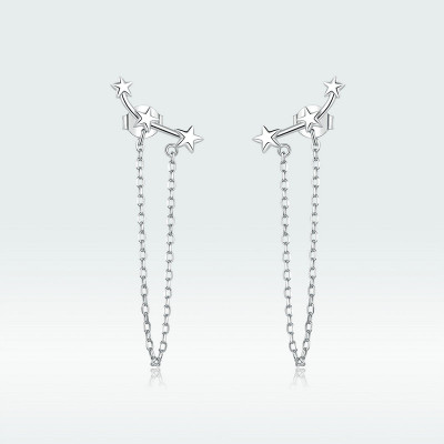 Cercei argint Long Chain Stars