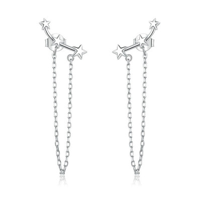 Cercei argint Long Chain Stars