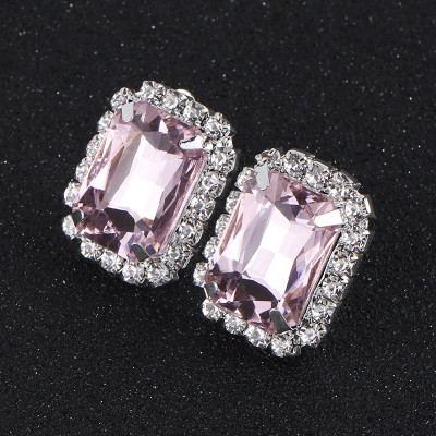 Cercei dreptunghiulari cu Clips Light Pink Cuart