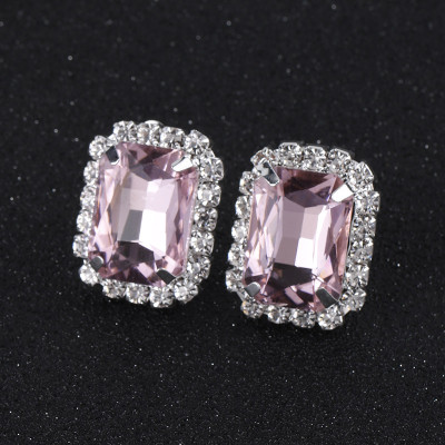 Cercei dreptunghiulari cu Clips Light Pink Cuart
