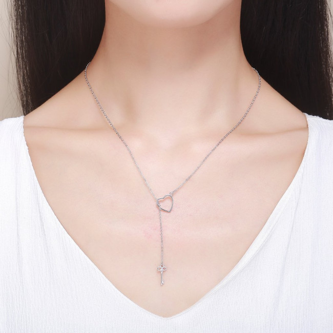 Colier argint Heart & Key