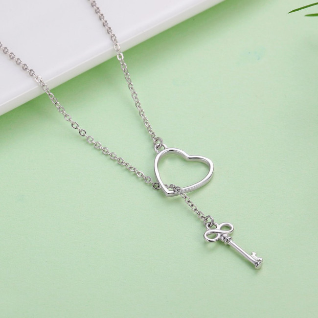 Colier argint Heart & Key