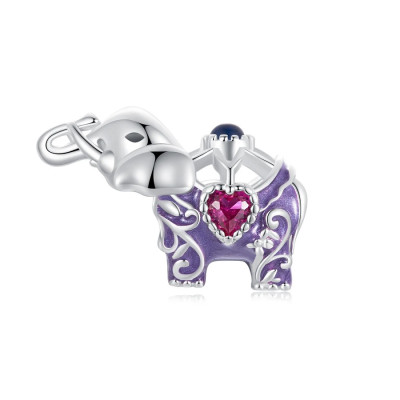 Talisman argint elefant norocos cu inima de cristal roz