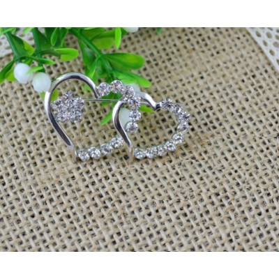 Brosa Doua Inimi cu Cristale