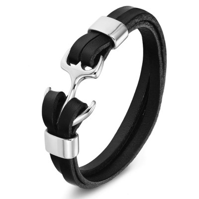 Bratara piele Silver Anchor Thomaso  Bratara piele Silver Anchor Thomaso