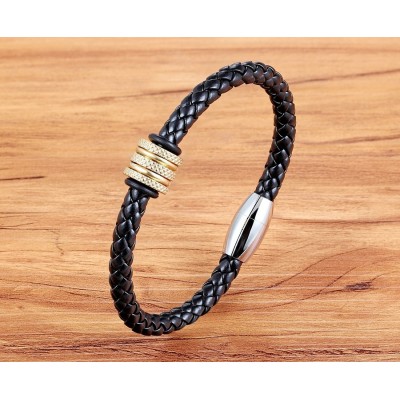 Bratara black leather magnet Elegant Thomaso Bratara black leather magnet Elegant Thomaso