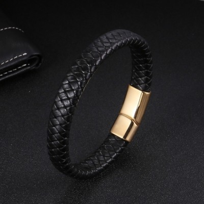 Bratara piele neagra impletita Gold Thomaso Bratara piele neagra impletita Gold Thomaso