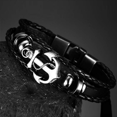 Bratara Sailor piele neagra cu ancora