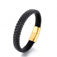 Bratara piele neagra impletita Gold Thomaso