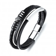 Bratara leather Silver Magnetic Thomaso