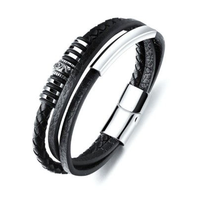 Bratara leather Silver Magnetic Thomaso Bratara leather Silver Magnetic Thomaso