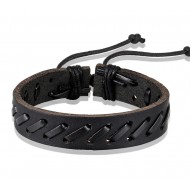 Bratara piele neagra cu dungi oblice David