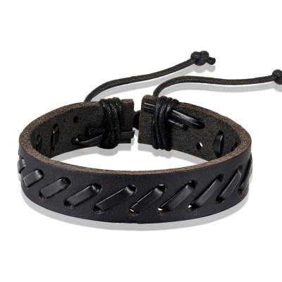 Bratara piele neagra cu dungi oblice David Bratara piele neagra cu dungi oblice David