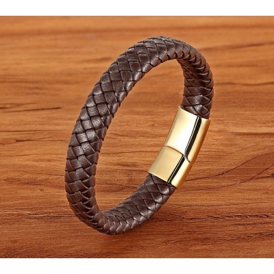 Bratara piele maro impletita Gold Thomaso Bratara piele maro impletita Gold Thomaso