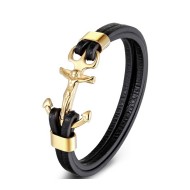 Bratara piele cu ancora si cruce Gold Anchor Thomaso 