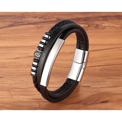 Bratara leather Silver Magnetic Thomaso