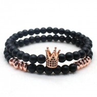 Bratari set pietre naturale cu coroana rose gold