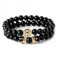 Bratari set cuplu pietre naturale cap de Leu si Coroana