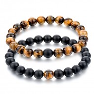 Bratari cuplu pietre naturale Tiger Eye Black Onix