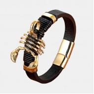 Bratara piele naturala cu Scorpion auriu din inox