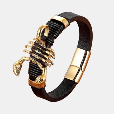 Bratara piele naturala cu Scorpion auriu din inox Bratara piele naturala cu Scorpion auriu din inox