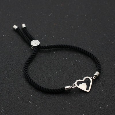 Bratara ajustabila snur negru inima in inima Bratara ajustabila snur negru inima in inima
