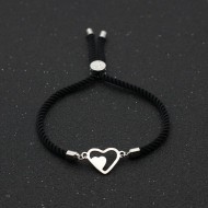 Bratara ajustabila snur negru inima in inima