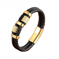 Bratara din piele naturala neagra impletita si inox Urban