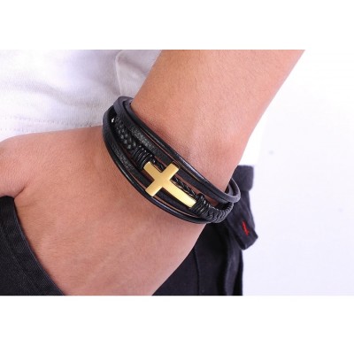 Bratara piele Gold Cross Santo