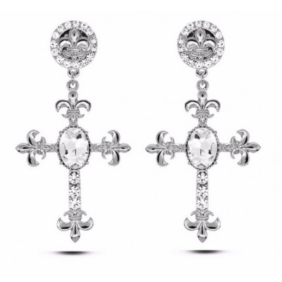 Cercei Diamond Luxury Long in forma de cruce cu zirconii Cercei Diamond Luxury Long in forma de cruce cu zirconii
