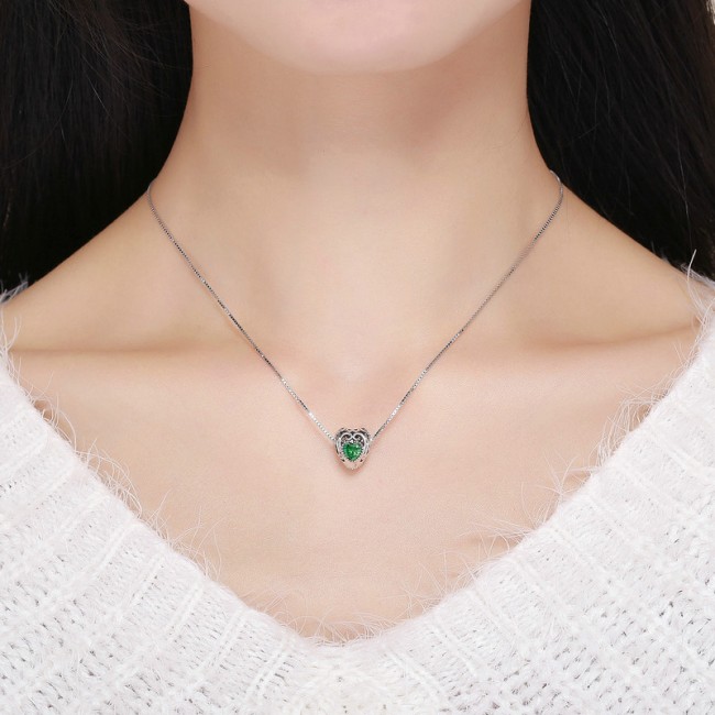 Talisman argint Vintage Green Heart